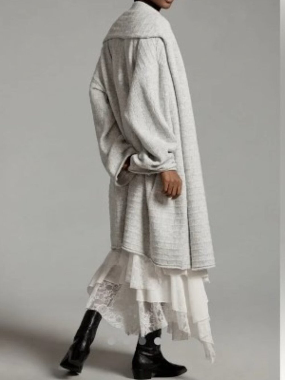 Anthropologie Marial Longline Cardigan Sweater Textured Gray One Size NWT